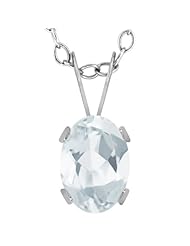 0.72 Ct Oval Sky Blue Aquamarine 14K White Gold Pendant