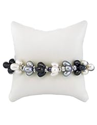 Black, White, & Lavender Gray Freshwater Drop Clusters with Sterling Silver Beads Stretch Bracelet, Free Shipping and Gift Box