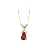 14K Yellow/White Gold 0.05 ct. Diamond and 3/8 ct. Teardrop Shaped Ruby Pendant with Chain