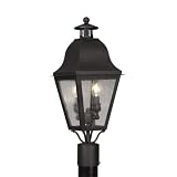 Amwell-04 - 2 Light Medium Colonial Post Lamp Lighting Fixture - Black - Clear Seeded Glass - B2036