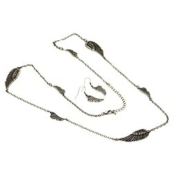 Silver Angel Wing Necklace and Earrings Set Fashion Jewelry