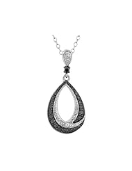 White and Black Diamond Drop Pendant Necklace 1/3 Carat (ctw) in Sterling Silver with Chain