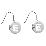 Sterling Silver Stencil Initial E Disc Drop Earrings