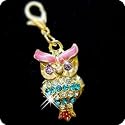 PURELY CHARMING Enameled Pet Charm / Pendant with Handset Swarovski Crystals - Owl