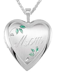0.925 Sterling Silver Heart "Mom" Locket Charm Pendant Necklace