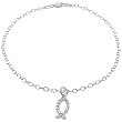Italian Sterling Silver Religious Themed Link Anklet, Christian Faith Fish