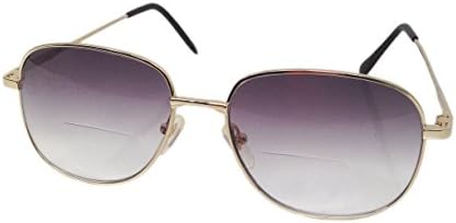 NEW LARGE BIFOCAL GOLD FRAME TINTED READING GLASSES TWO TONE LENSES MAGNIGO (+2.25)