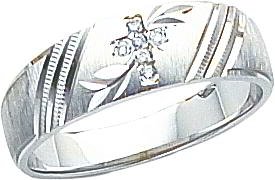 14K White Gold Diamond Cross Mens Ring Sz 10