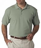Hanes Heavy Cotton Pique Polo in Stone Washed Green in size LG
