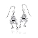 Moveable Detailed Sterling Silver FROG Face and Legs Hook Earrings