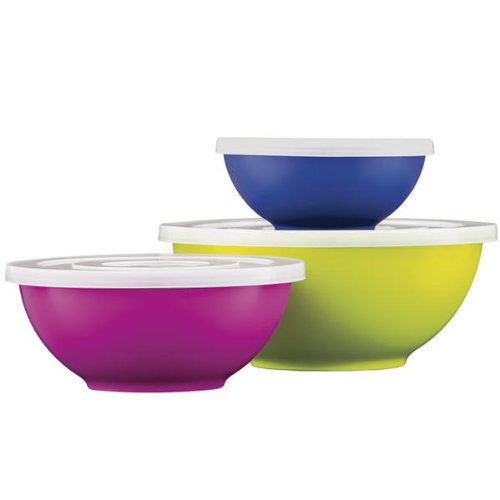 6-piece Set Melamine Kitchen Nesting Mixing Bowls, 3 Vibrant Colorful Bowls Plus Lids