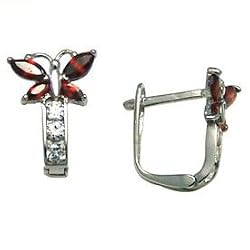 14K White Gold Butterfly January Birthstone Leverback Earrings