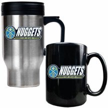 Denver Nuggets Stainless Steel Travel Mug and Black Ceramic Mug Set (with 