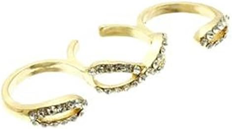 Infinity Bow Three Finger Ring G11 C27 Crystal Sz 8 9 8 Gold Tone