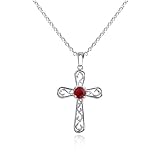 Sterling Silver Created Ruby Cross Pendant by Cheline, 17-19"