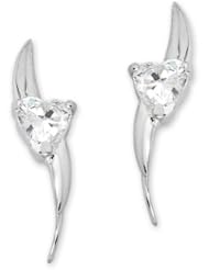 The Ear Pin Cubic Zirconias Heartshape Sterling Silver Earrings