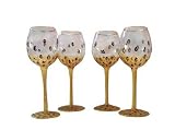 ArtisanStreet's Leopard Print Hand Painted Wine Glasses. Set of 4. Gold Stems with Black & Gold Leopard Design on Base. One of a Kind. Signed by Artisan