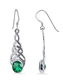 Emerald Cubic Zirconia Sterling Silver Celtic Knot Dangle Earrrings by 