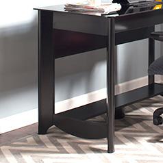 Recessed bottom shelf to allow legroom and a place for feet