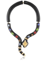 KARA by Kara Ross Snake, Ebony Resin with Gold and Crystals Collar Necklace, 9"
