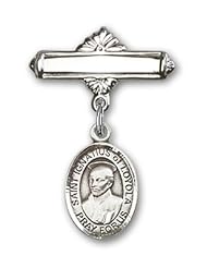 Sterling Silver Baby Badge with St. Ignatius Charm and Polished Badge Pin