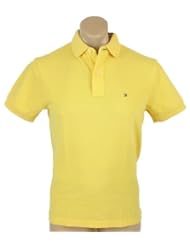 Apparel: Tommy Hilfiger Mens Classic Fit Solid Color Short Sleeve Logo Polo Shirt - XL - Yellow