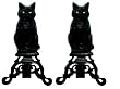 Black Cast Iron Cat Andirons w/ Reflective Glass Eyes
