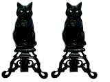 Outdoor Living : Black Cast Iron Cat Andirons w/ Reflective Glass Eyes