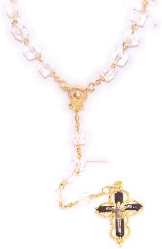 Elegant Gold plated wired Crystal Rosary. With Cross beads and enameled with Gold plated Cross. ( 56 cm or 22 inches long )