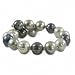 Sterling Silver Ringed (Dyed) Black, Green and Grey Fresh Water Cultured Pearl Cuff Bracelet - 8"