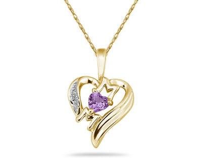 Amethyst and Diamond Heart MOM Pendant