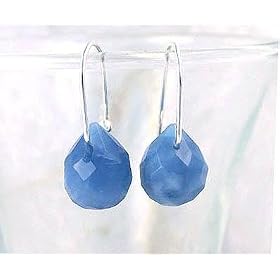Sterling Silver Blue Agate Teardrop on Modern Hook Earrings