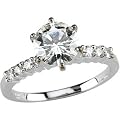 Polished 14k White-gold 1 3/4 CTTW Round Moissanite Engagement Ring