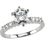 Polished 14k White-gold 1 1/4 CTTW Round Moissanite Engagement Ring Size 5.5