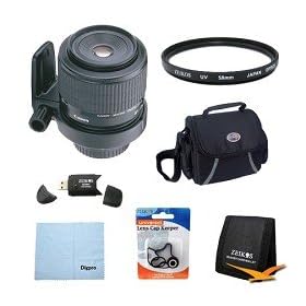 Canon MP-E 65mm f/2.8 1-5X Macro Lens for Canon SLR Cameras w/ 58mm Multicoated UV Protective Filter, Deluxe Bag, Lens Cap Keeper, Microfiber Cleaning Cloth, Tri-fold Memory Card Wallet, USB 2.0 Card Reader