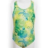 Girls Turtles Printed Green Racerback Swim Suit