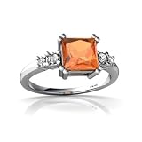 14K White Gold Square Fire Opal Art Deco Ring Size 8