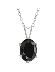 2.54 Ct Oval Shape Black Sapphire Sterling Silver Pendant with 18" Silver Chain