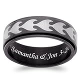 Mens Blackened Stainless Steel Tribal Spinner Engraved Band Size 11