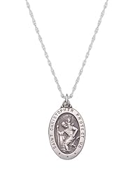 0.925 Sterling Silver Saint Christopher protection pendant and 16, 18, 20 or 24 inch 1.7mm rope chain necklace