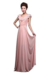 Lace-Up  Chiffon Scoop Neck Sheath Floor Length Cap Sleeves Prom Dress  With Ruffles