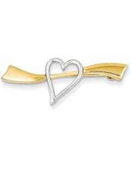 14k & Rhodium Solid Satin Polished Heart Pin