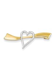 14k & Rhodium Solid Satin Polished Heart Pin, Best Quality Free Gift Box Satisfaction Guaranteed