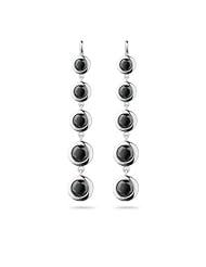 2.50 Cts Black Diamond Five Stone Journey Dangle Earrings in 14K White Gold