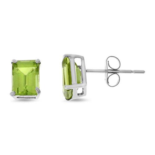 2.02CTW .925 Sterling Silver Genuine Natural Peridot Emerald Cut 5 x 7 mm. Solitaire Stud Earrings