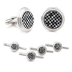 Formal Cufflinks - Onyx and MOP Checker Step Stud Set