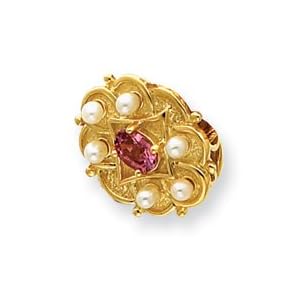 10k Pink Tourmaline and Cultured Pearl Bracelet Slide - 10KL129 by