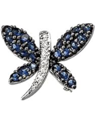 14k White-Gold Genuine Blue Sapphire & Diamond Brooch by US Gems