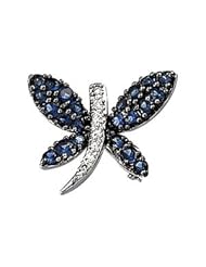 CleverEves 14K White Gold .06 Ct Tw 14Kw Black Rhodium Plated Genuine Blue Sapphire And Diamond Brooch