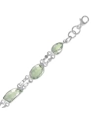 Sterling Silver 7 Inch+1.5 Inch Extension Green Amethyst Bracelet